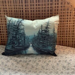 Handcrafted Handmade Vintage Canvas Landscape Painting Pillow Floor Pillow
